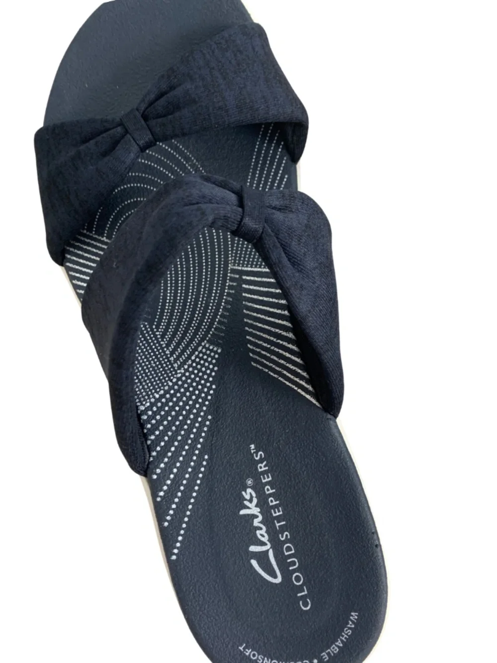Clarks Cloudsteppers Women's Navy Bow Sandals Size 7M Boho Casual Travel